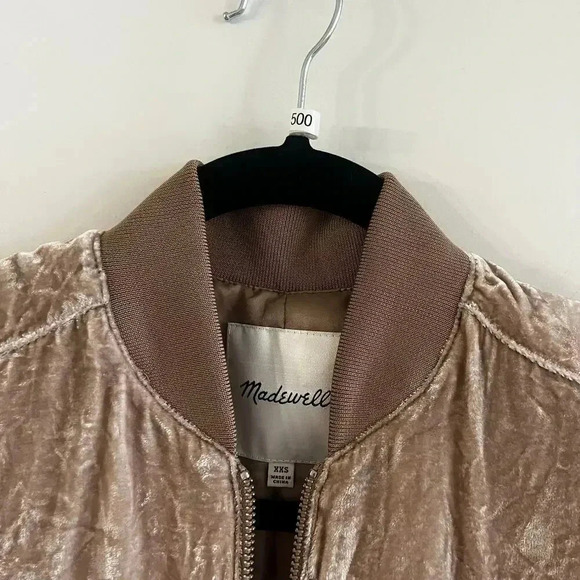 Madewell Crushed Velvet Full Zip Jacket Size XXS Color Taupe - Picture 2 of 5